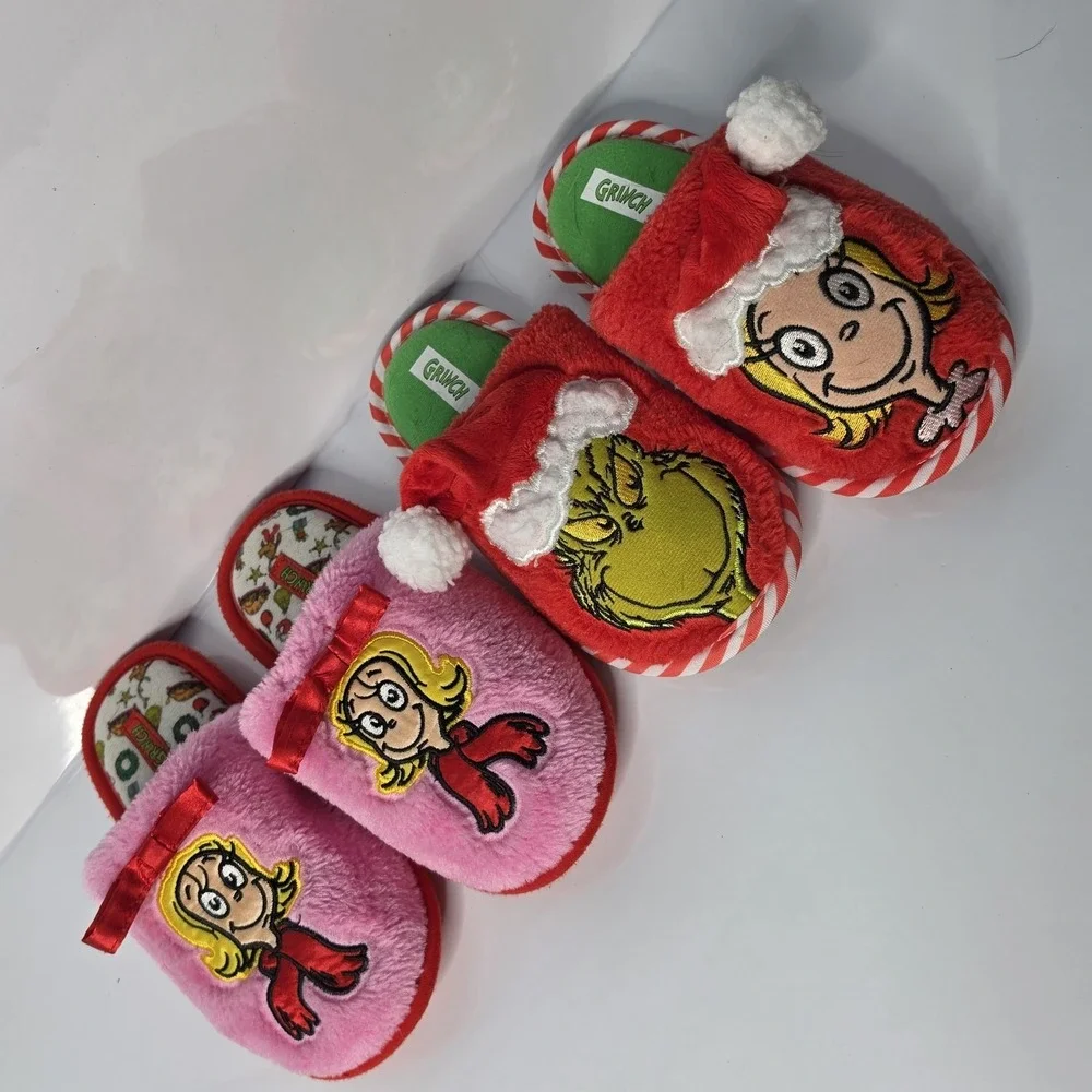 Dr. Seuss The Grinch & Cindy Lou Who Slippers House Shoes Size 11/12 Lot Of 2 Pr